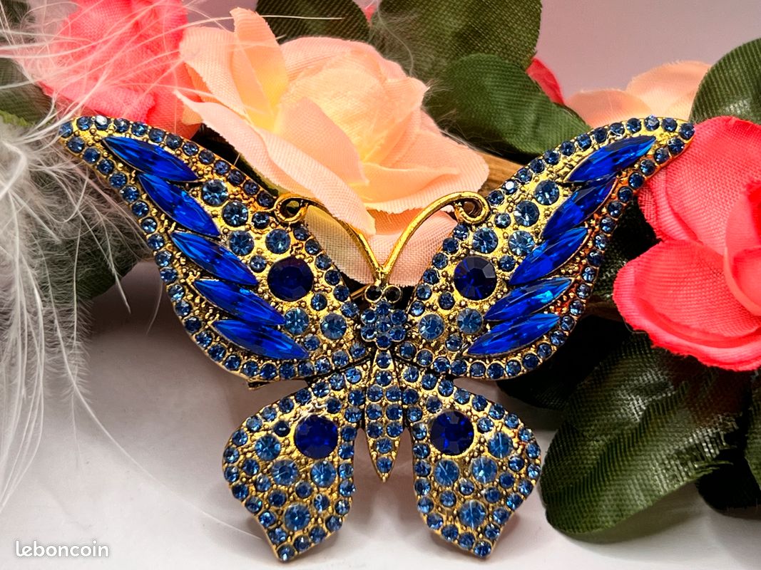 Broche Papillon En Résine Bleu, Noir Et Ocre - Neuf Sans Emballage, Marque Marion Godart, Thème Tortue