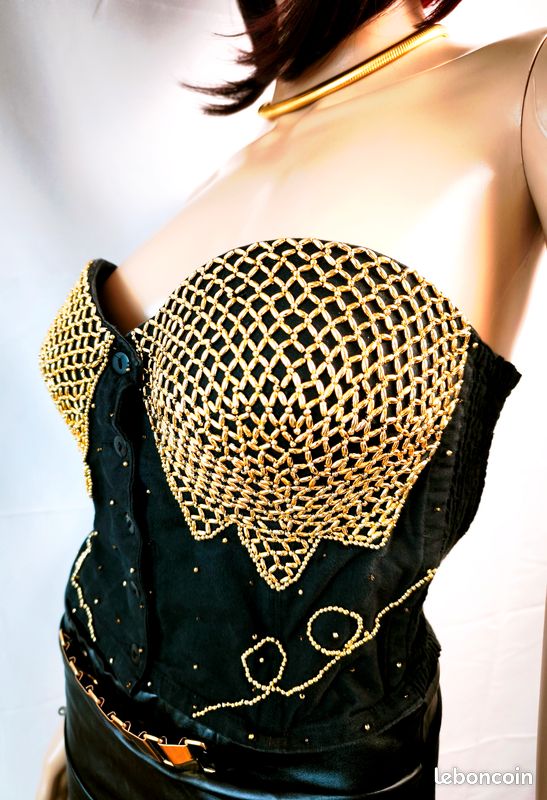 Bustier Noir Glamour Marithé & François Girbaud - Taille 42 FR - Vintage Bohème Chic - Occasion Très Bon État