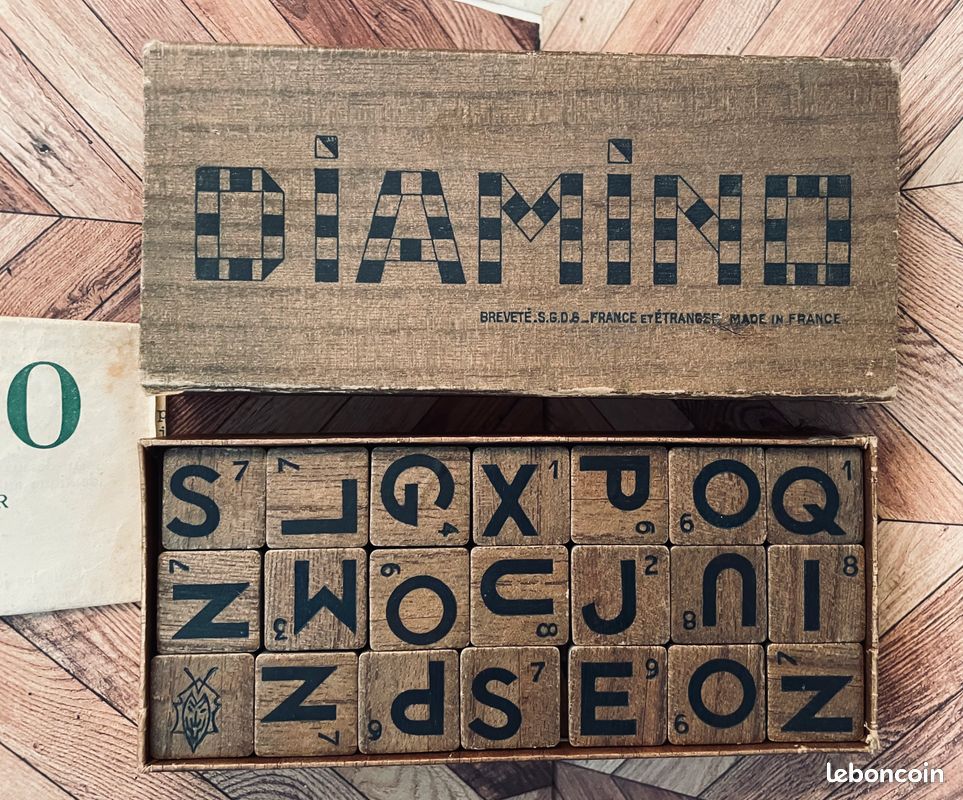 Ancien Jeu De Société DIAMINO - Domino Mots Croisés - Boîte Complète - France 1950 - PBC