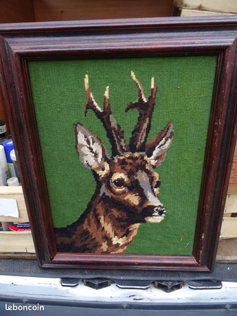 Ancien Cadre Décoratif - Biche En Hiver - Style Campagne - Bois