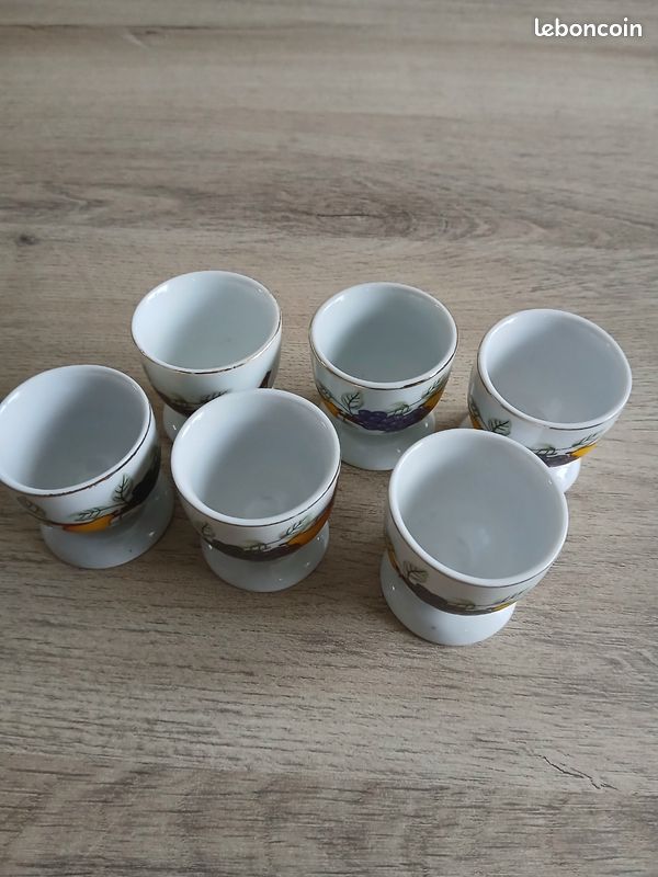 Lot de 6 coquetiers en céramique "Movilex" motif fruits(poires,raisin) (image 4)