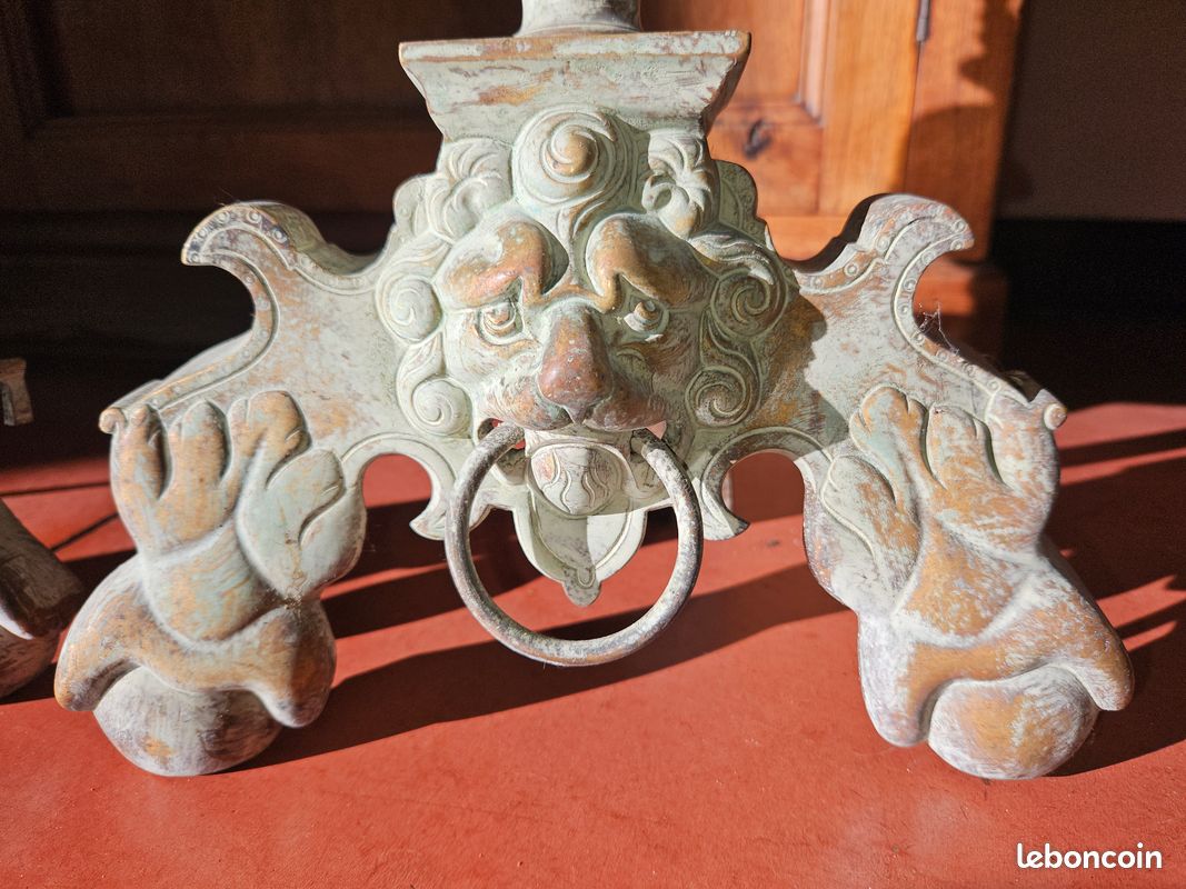 ANCIENNE PAIRE DE CHENETS EN FONTE et LAITON Époque 19 ème EUR 29,00