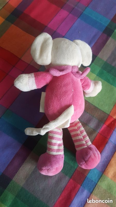 Doudou souris grain de blé rose et blanc (image 2)
