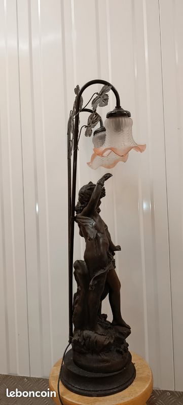Grande lampe style Art Nouveau – d’après Auguste Moreau – couple d’enfants (image 9)