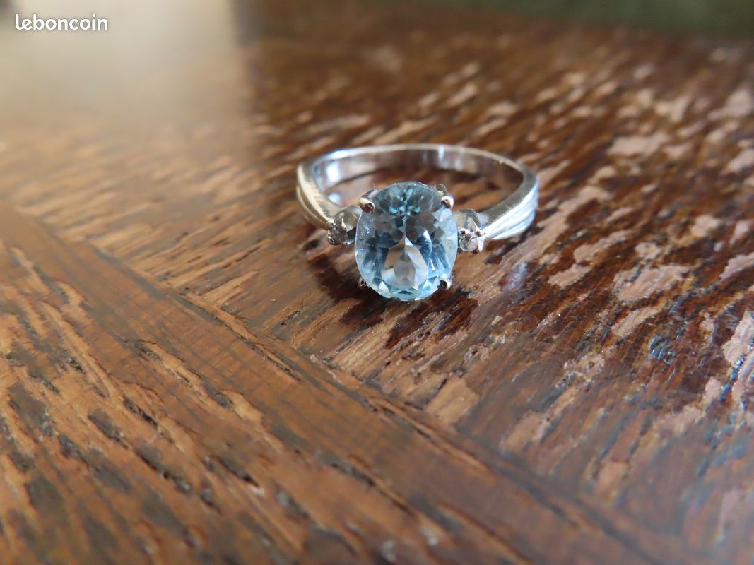 Bague Style Victorien En Argent Massif Avec Topaze Bleu De Londres - Neuf Sans Emballage, Bijou Romantique Et élégant