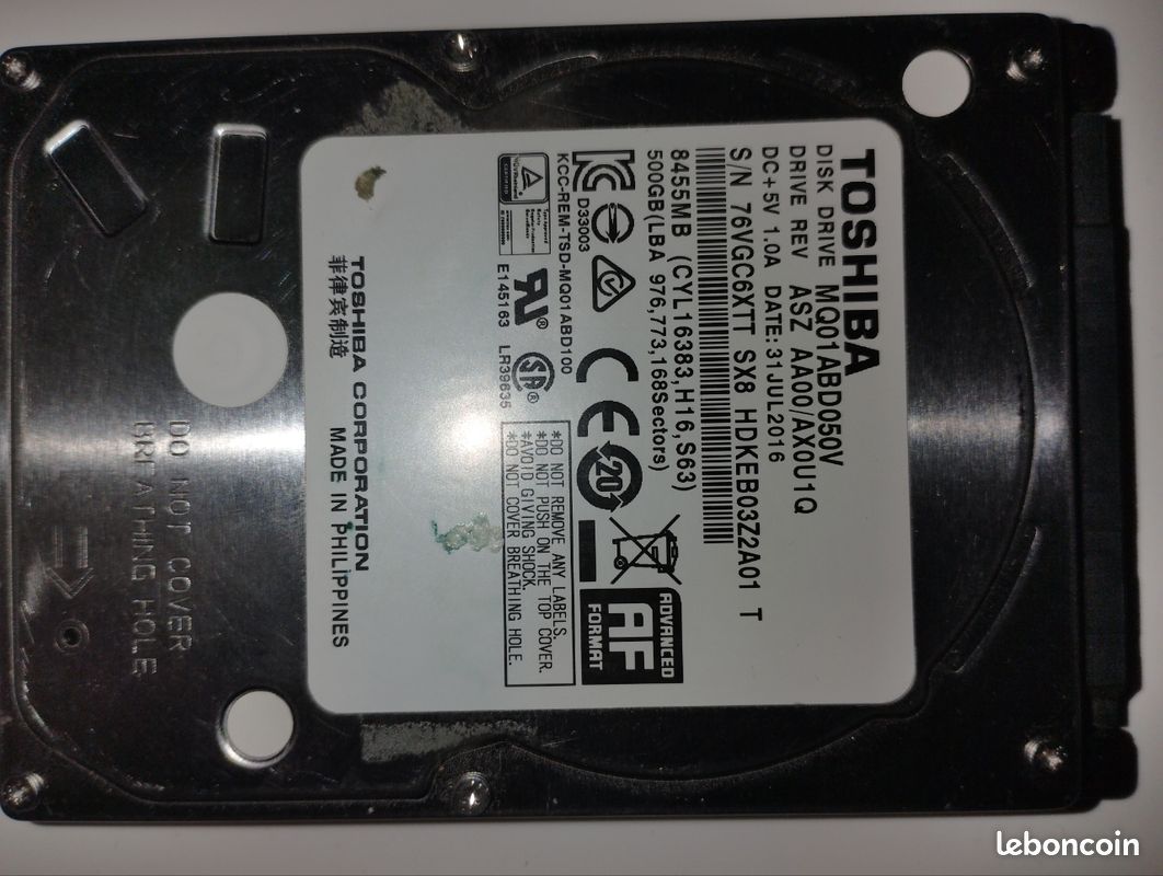 Disque Dur Interne 2,5" 500 Go Toshiba/WD - Reconditionné Testé - Pour PC Portable