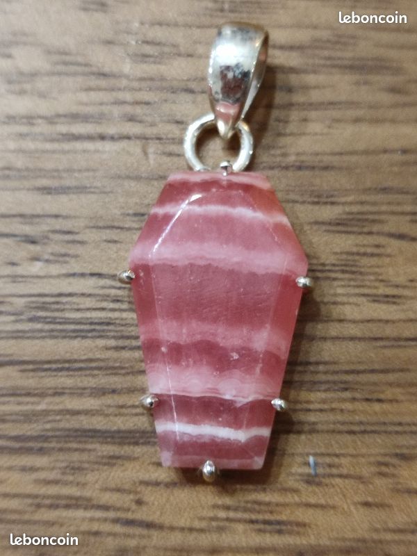Rhodochrosite rose Du Pérou et argent pendentif (image 2)