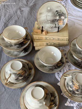Lot De 4 Tasses à Thé Sarreguemines Japon – Vintage Années 1920-1940 + Soucoupes