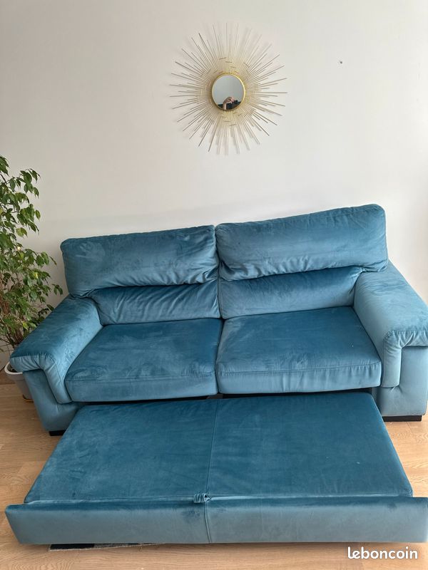 Canapé escamotable poltronesofa velours bleu canard (image 3)
