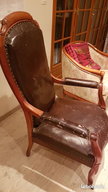 Fauteuil bois et cuir (image 2)