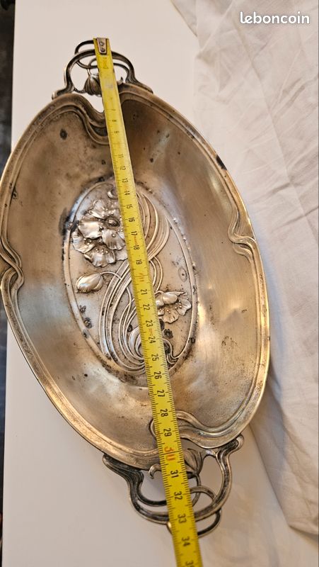 Coupe de centre de table ovale en métal argenté de style Art nouveau (Jugendstil)WMF 1900 annonce 602 (image 6)
