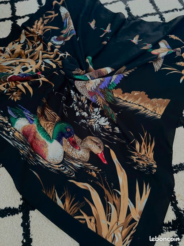 Foulard Vintage Carré - Thème Oiseaux - Couleur Beige - Occasion