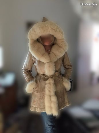 Manteau En Fourrure Véritable Femme - Taille M, Couleur Beige, Marque Hervé Grisard - Neuf Sans étiquettes
