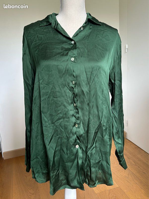 Chemise verte type satin Zara Vêtements