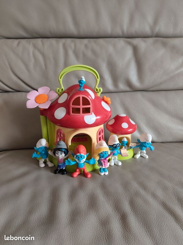 Grande Maison Des Schtroumpfs Avec 6 Figurines – Vintage, Occasion