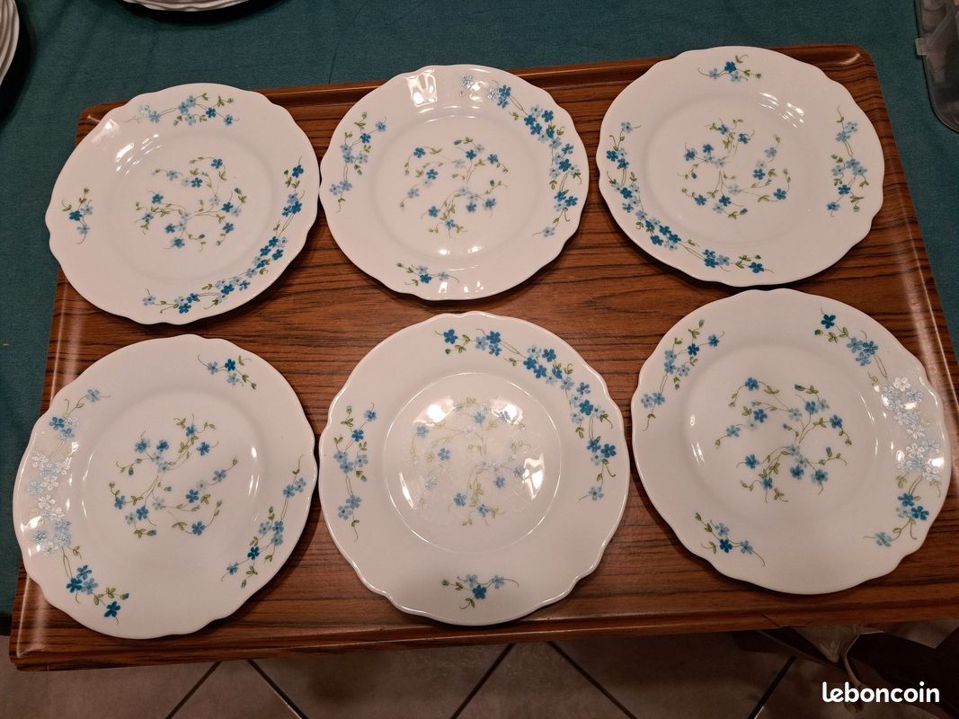 Lot De 6 Assiettes à Dessert Arcopal Modèle Myosotis Veronica – État Très Bon, Verre