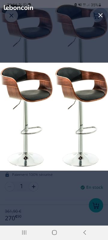 4 Chaises hautes Kingston, similicuir noyer/noir (image 1)