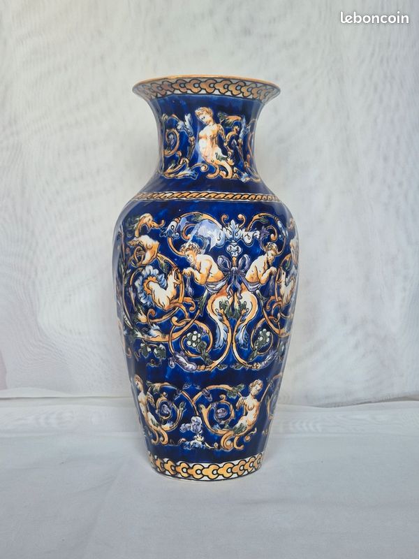 Vase Renaissance Gien Porcelaine Bleu - Vintage 1960-1971 - Décoratif
