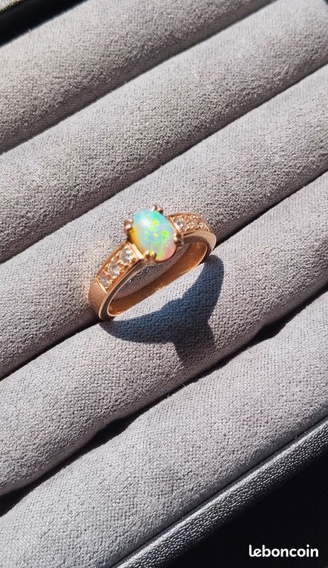 Bague En Plaqué Or Avec Opale De Rose - Taille 57/58, Neuve Sans Emballage