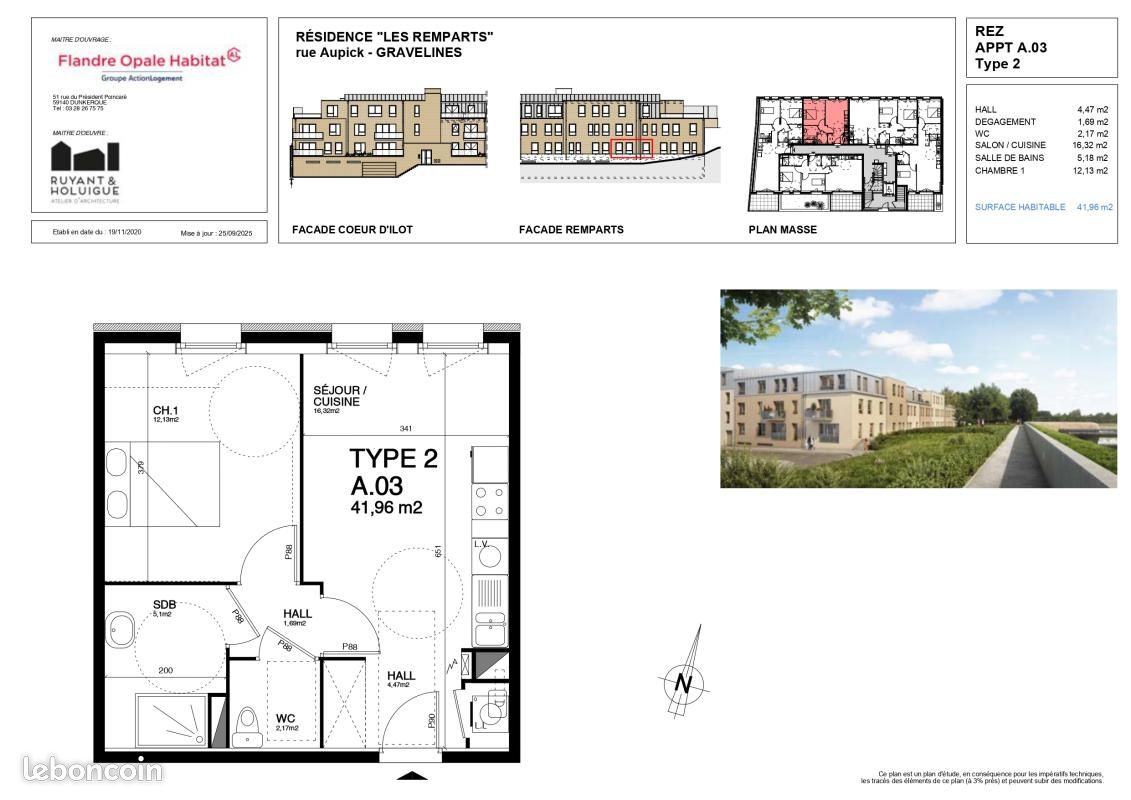 Appartement 2 pièces 42 m² · à Gravelines · 42 m² · 631 €/mois