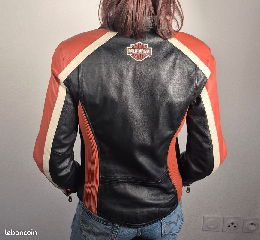Veste Moto Femme Harley-Davidson – Maille Rouge/blanche, Taille M, Refroidissante, Poches Zippées