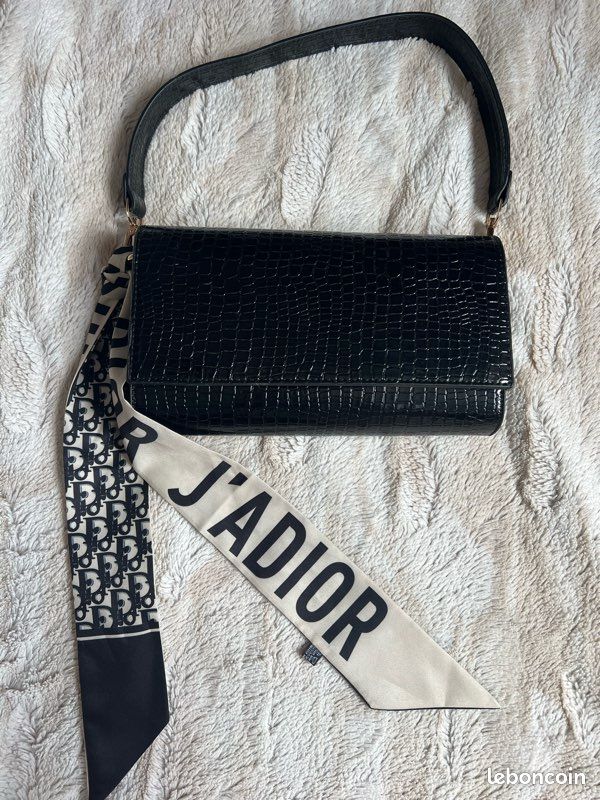 Sac baguette noir effet croco + twilly noir et écru – Très bon état (image 2)