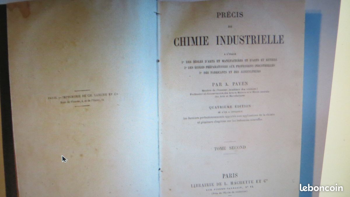 Précis de chimie industrielle de A Payen tome 1 (image 1)