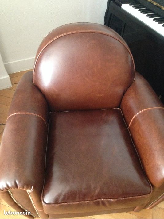 Fauteuil Papillon en Cuir véritable Marron Losanges et métal, Chaise en