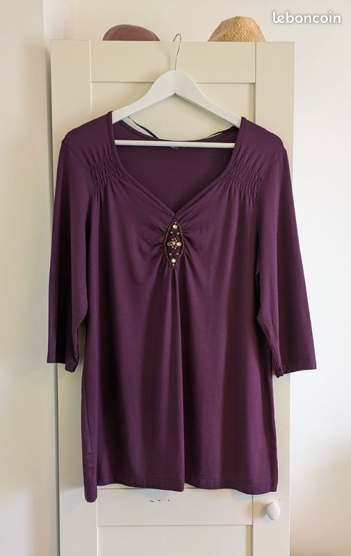 Haut Vintage American Eagle Femme M - Violet, Col Pelle, Ourlet Bullé, Y2K