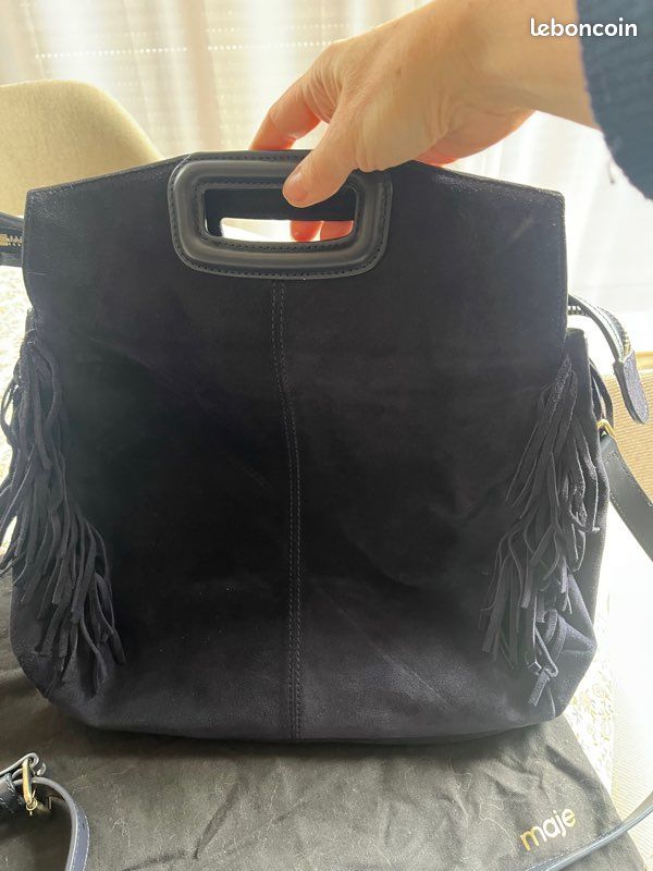 Sac Maje bleu marine à franges en suédé Accessoires Bagagerie