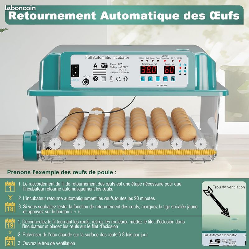 Couveuse Oeuf Automatique, Incubateur Automatique 15-36 Oeufs, avec Système de Retournement