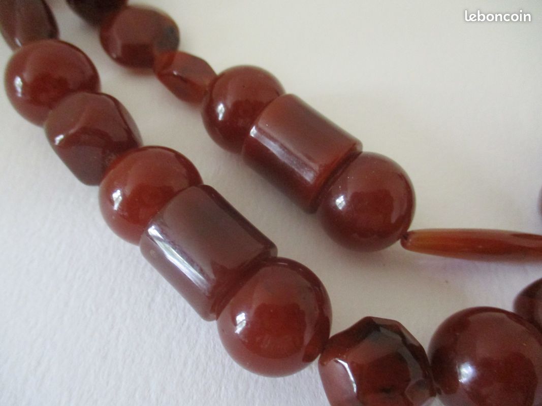 Collier Vintage Perles Jaunes Fleur Rouge Noir - Pièce Unique Rare - Année Ou Référence 5773