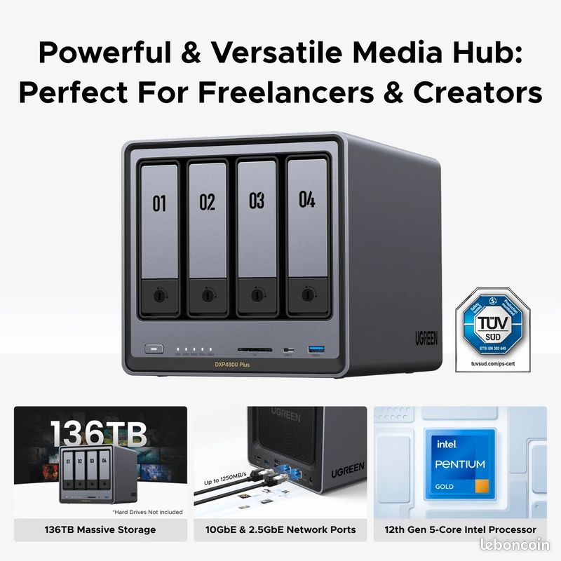 👉 UGREEN NASync DXP4800 Plus – NAS 4 Baies 136TB, Intel 5‑Cœurs, 10GbE Ultra‑Rapide (image 2)