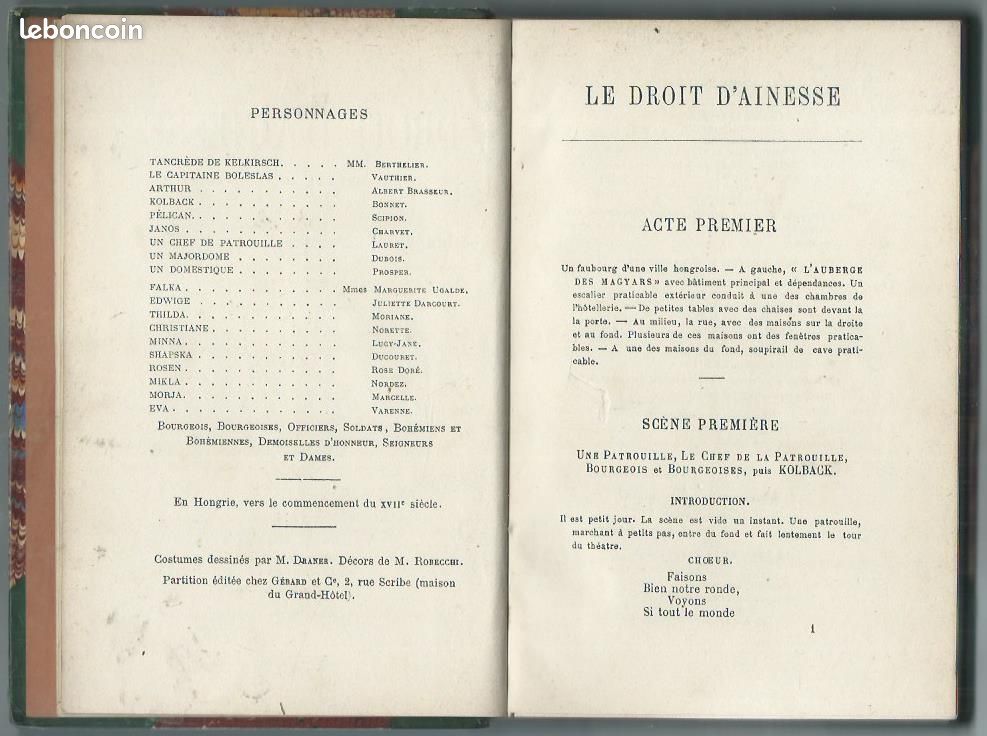 Livre année 1883 Le droit d'ainesse opera en trois actes (image 2)