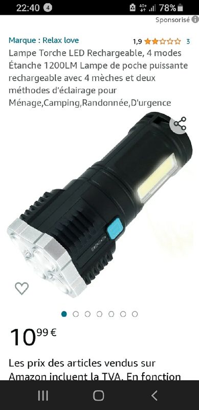 Lampe torche LED rechargeable - 3 fonctions