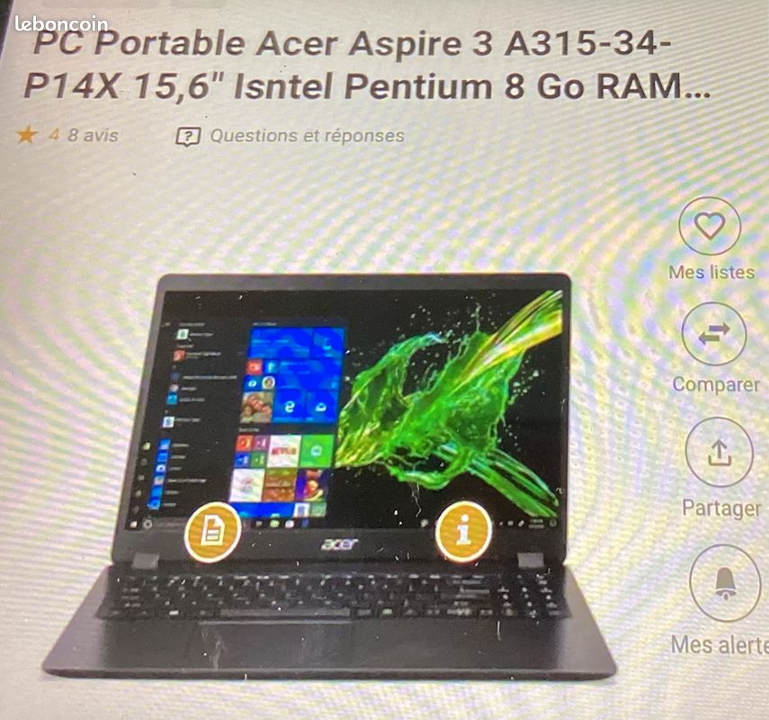 PC ACER A315-34-P14X 15,6 pouces Intel Pentium Silver N5030 GB