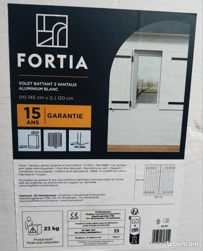 Volets battants aluminium blanc fortia 120x145x4 (image 1)