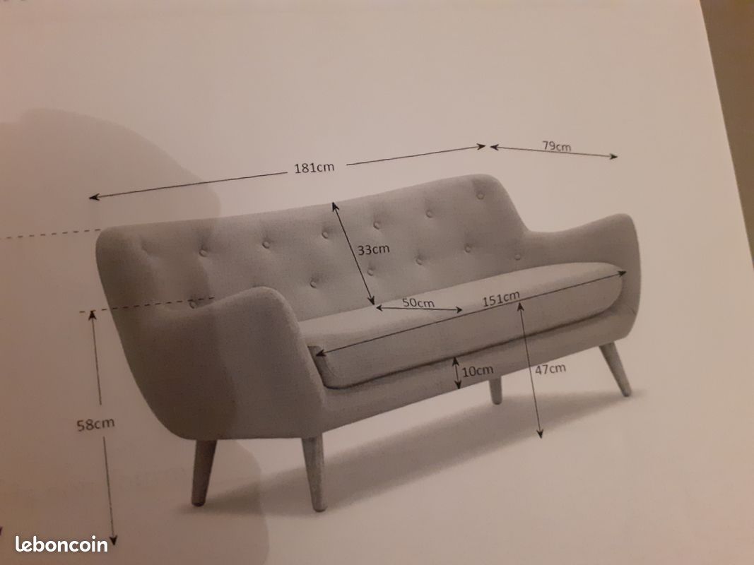 Canape gris style scandinave 3 places (image 1)
