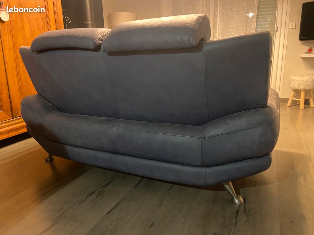 Canapé et Pouf Cuir bleu gris Design (image 2)