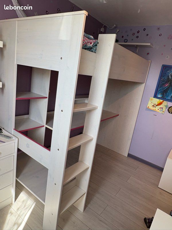 Lit mezzanine avec bureau et matelas (image 2)