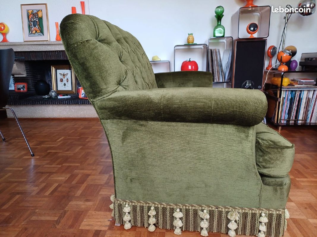 Divan canapé sofa vintage retro années 50 60 vert velours très bon état (image 9)