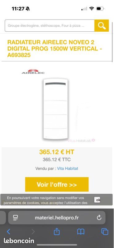 Radiateur 2000w à inertie contrôlée Airelec Novea à détection présence et fenêtres ouvertes. Très peu servis. Prix d’achat environ 400 euros pièce (image 5)