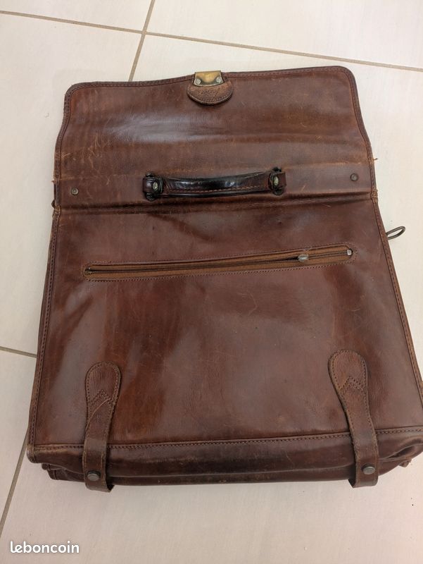 Cartable En Cuir Vintage Texier Marron - Format A4 - Occasion