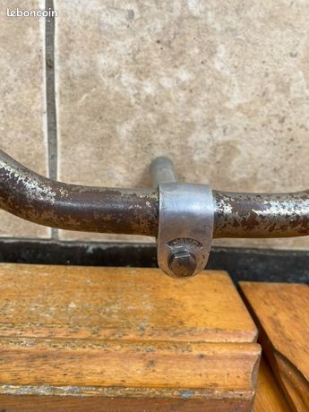 ancien guidon vélo & potence PIVO aluminium, manchon cuir artisanal