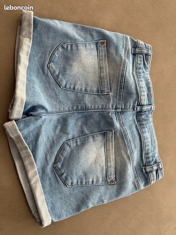 Short En Jean Fille Marks & Spencer 9-10 Ans, Bleu Clair, Broderies Fleurs, Coton
