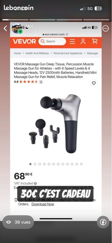 Pistolet de massage musculaire VEVOR - Matriel mdical