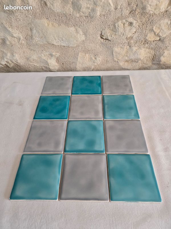Carreaux grès pour mosaiques - lot 6 gris clair + 6 bleu pastel nuancé (image 1)