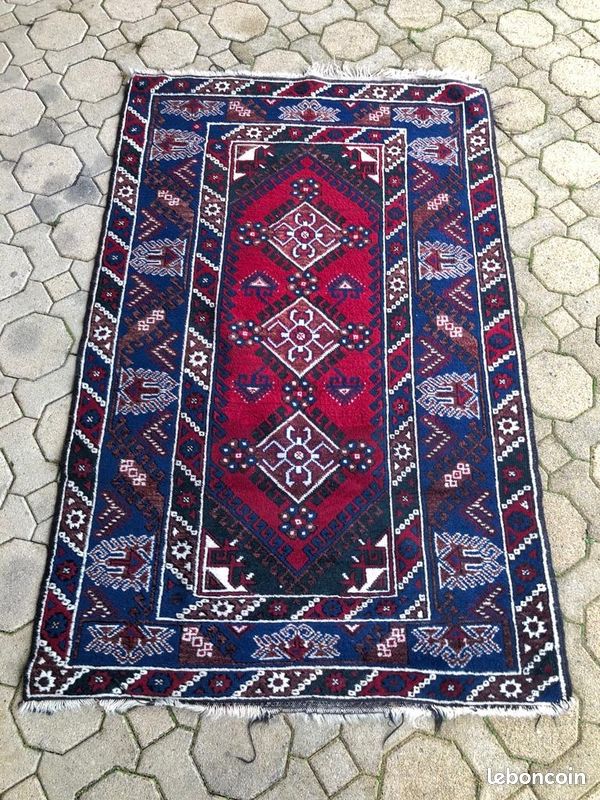 Tapis vintage en laine rouge, grand tapis oriental tissé à la main En