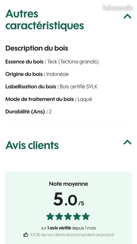 Table bois massif (teck) extérieure extensible (image 8)