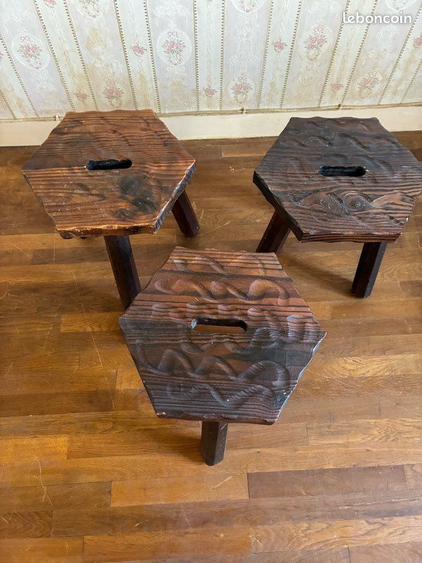 Lot de 3 Tabourets bois massif (image 1)